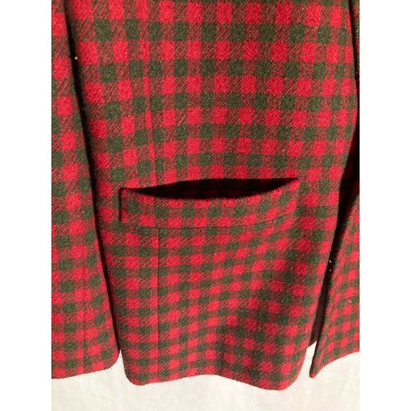 VTG GILMOR Women's Wool Blend Red Green  Buffalo Check Blazer Jacket Size 16 - Picture 3 of 9